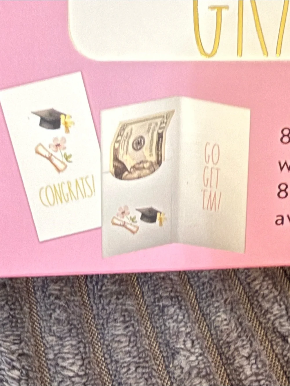 Rae Dunn Pink and Cream Graduation Money Holder Cards with Envelopes